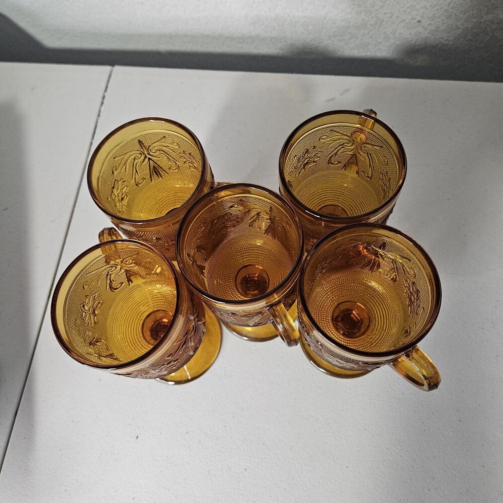 Vintage Amber Indiana Glass Tiara Pedestal 6oz Drinking Goblet Tumbler 5.5" Tall